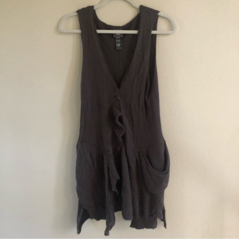 Anthropologie Lilith Gorgeous Sleeveless Drapey Boho Taipe Brown Sweater RARE S